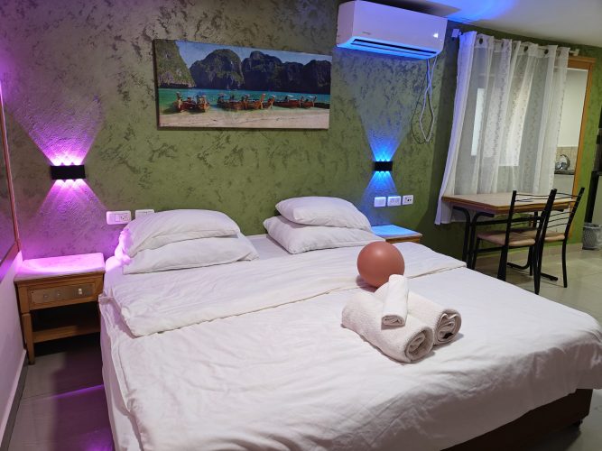 Romantic double room at Zimmer in Love Jerusalem with soft lighting